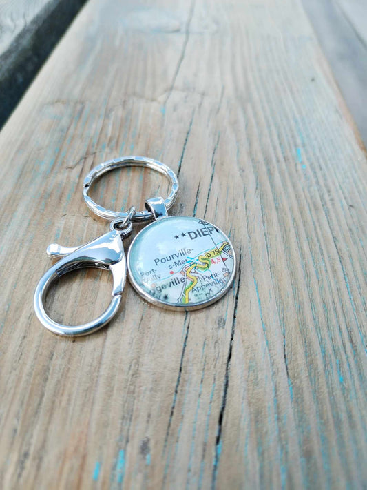 Porte clé  carte routière -Pourville