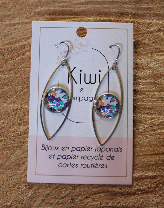 Boucles d'oreilles oeil cabochon 12mm - Métal Argenté - Fleurs automnales