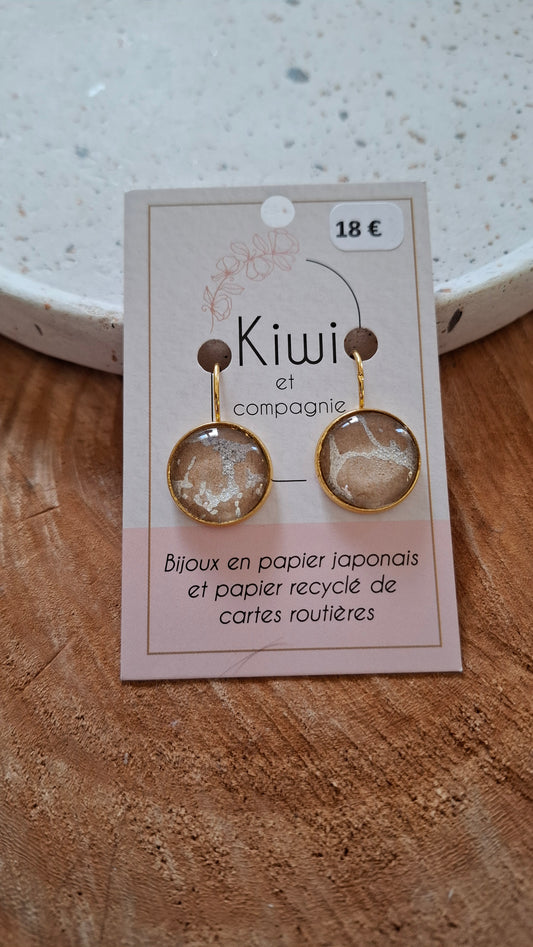 Boucles d'oreilles dormeuses rondes 16 mm- Acier inoxydable doré - Beige et argenté