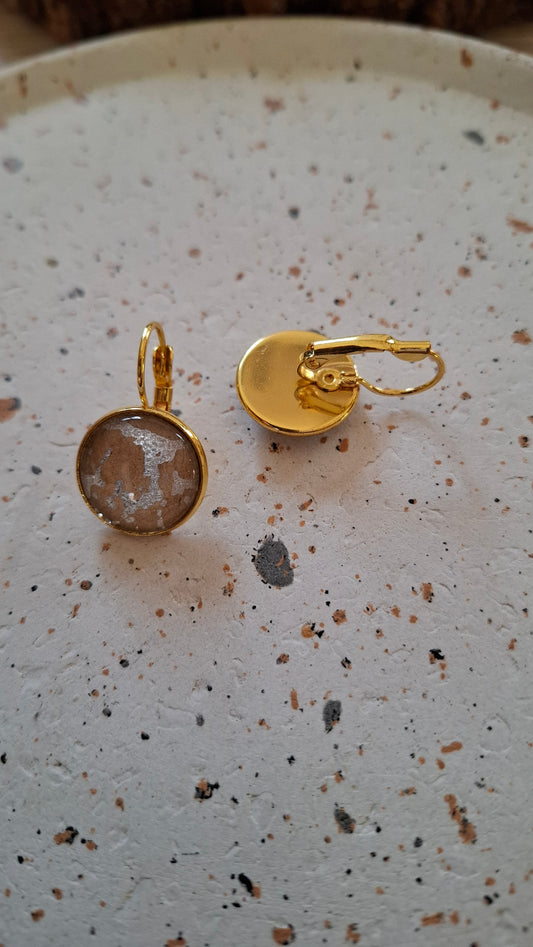 Boucles d'oreilles dormeuses rondes 16 mm- Acier inoxydable doré - Beige et argenté