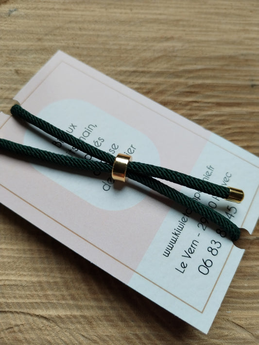 Bracelet réglable en coton vert - cabochon en papier japonais vert et doré