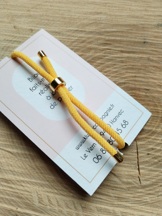 Bracelet réglable en coton jaune - cabochon en papier japonais floral jaune et noir