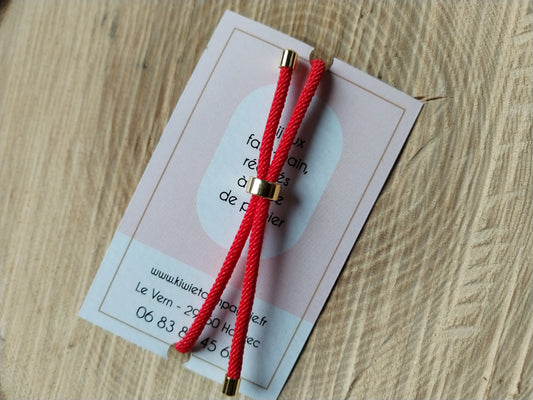 Bracelet réglable en coton rouge - cabochon en papier japonais floral rouge, blanc, rose et vert