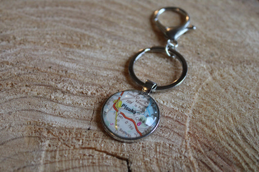 Porte-clefs cabochon 25mm - Recyclage carte routière - Plouha (22 - Côtes d'Armor - BZH)