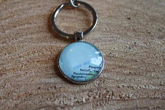 Porte-clefs cabochon 25mm - Recyclage carte routière - Portsall - Ploudalmézeau - Porspoder (29 - Finistère - Bzh)