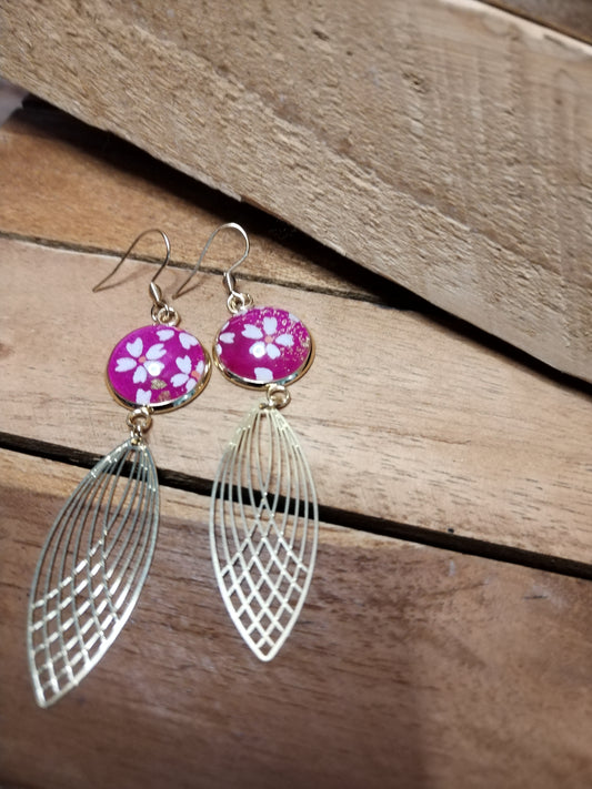 Boucles d'oreilles fuschia papier japonais