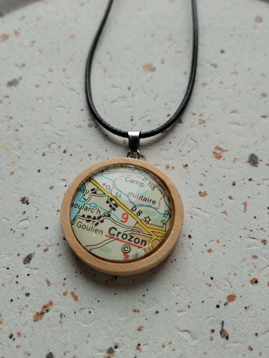 Collier cordon ciré et pendentif bois - recyclage-Crozon