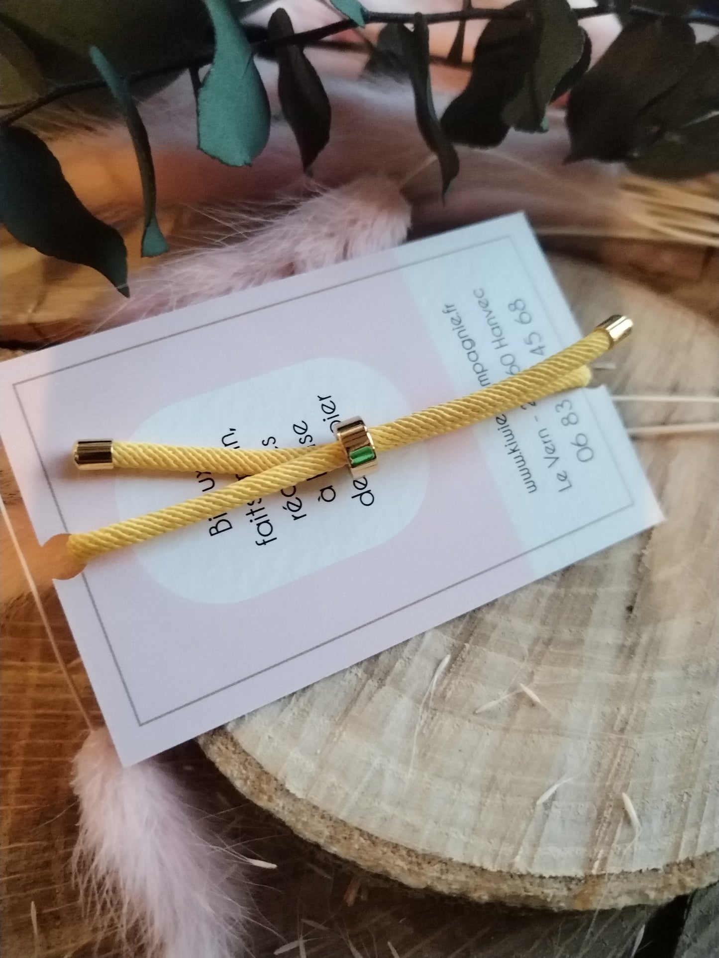 Bracelet réglable en coton jaune - cabochon fleur rouge jaune