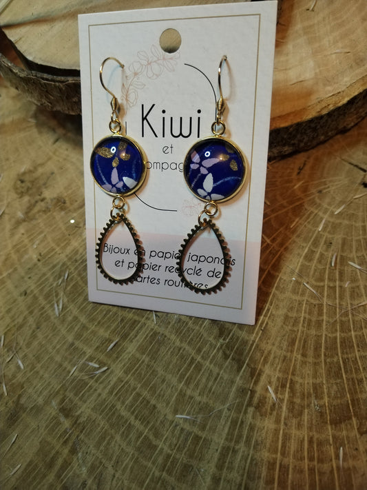 Boucles d'oreille bleu et papillon