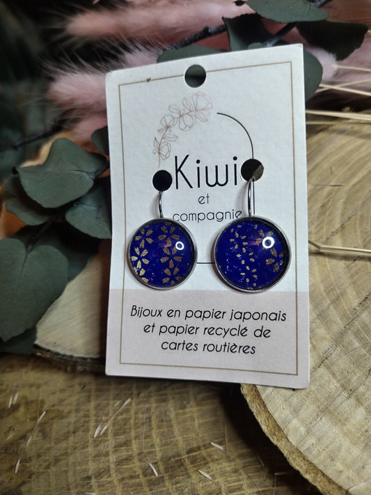 Boucles d'oreilles dormeuses rondes 18 mm - Acier inoxydable bleu et doré