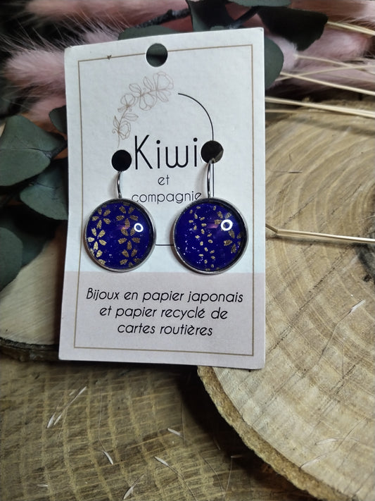 Boucles d'oreilles dormeuses rondes 18 mm - Acier inoxydable bleu et doré