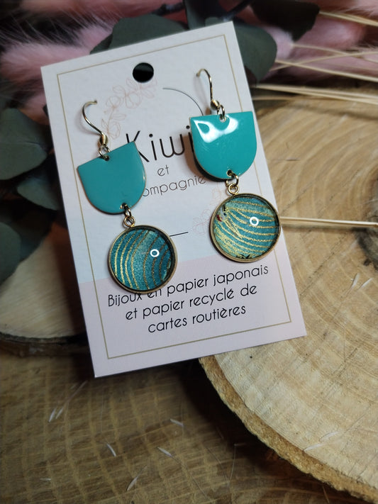 Boucles d'oreille verte sequin emaillé