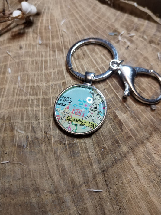 Porte-clefs cabochon 25mm - Recyclage carte routière - Camaret sur mer (29 - Finistère - BZH)