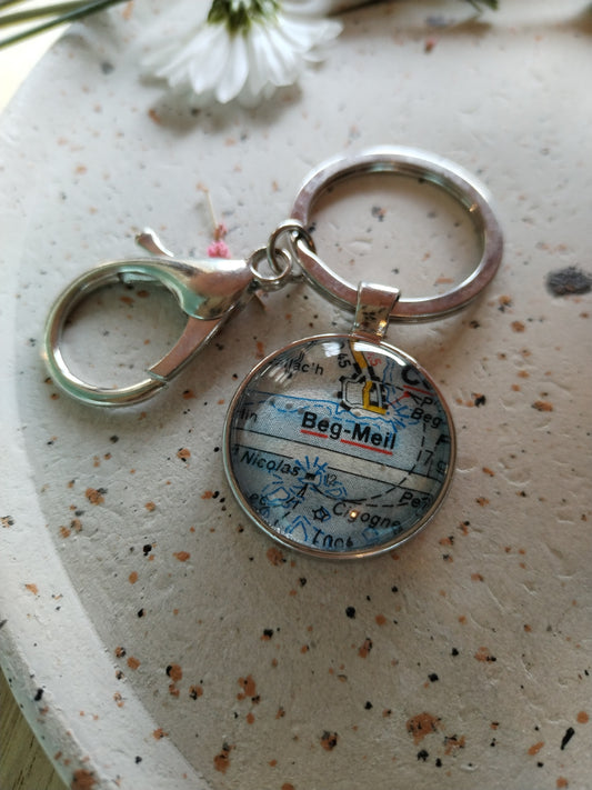 Porte clé  Beg meil carte routière -recyclage