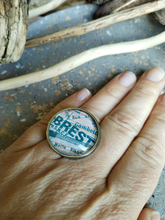 Brest- Bague cabochon  25mm - Recyclage carte routière