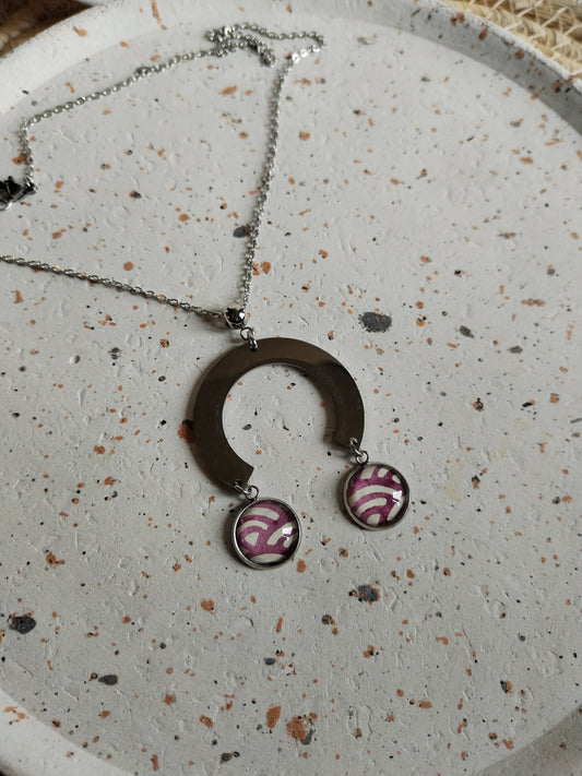 Collier acier violet breloque arc