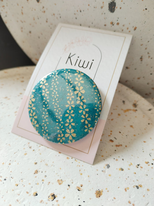 Badge 44 mm - papier japonais, vert émeraude