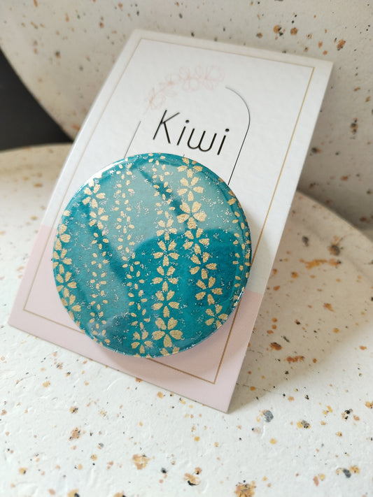 Badge 44 mm - papier japonais, vert émeraude