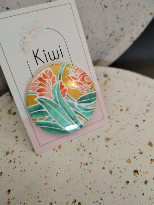 Badge 44 mm - papier japonais jaune feuille