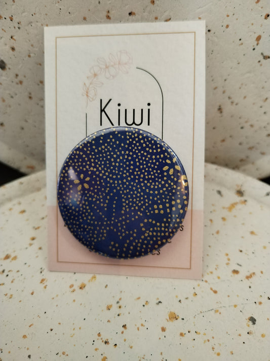 Badge 44 mm - papier japonais, bleu -doré