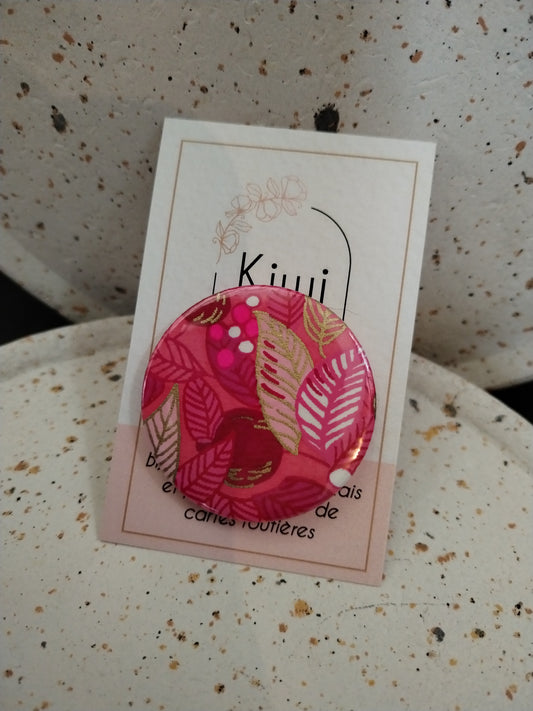 Badge 44 mm - papier japonais,feuille rose