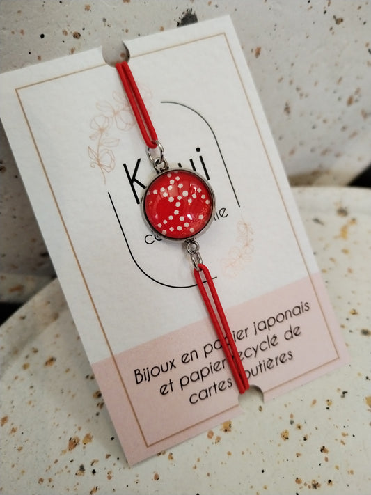 Bracelet élastique couleur rouge pois blanc