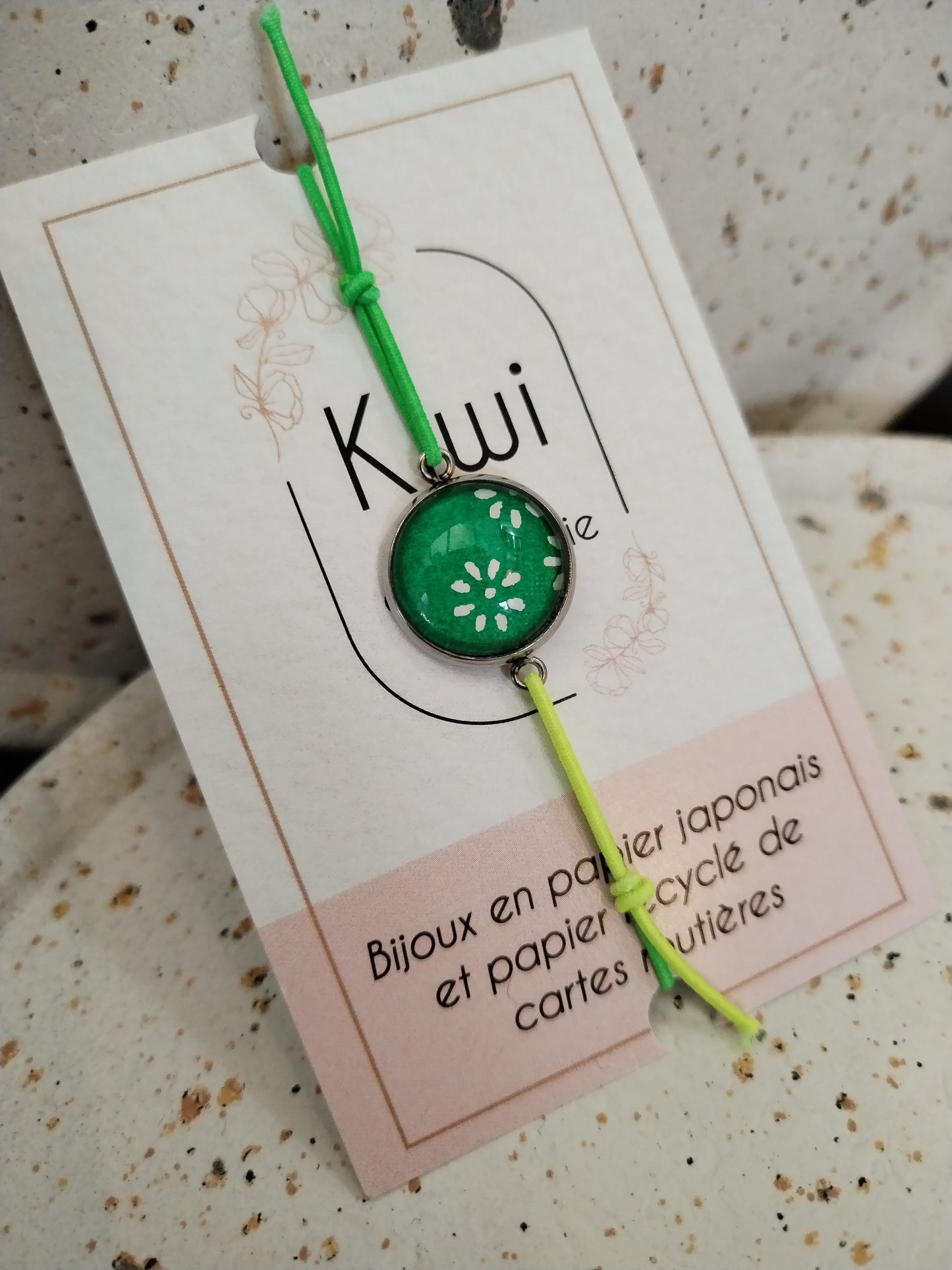 Bracelet élastique papier japonais vert