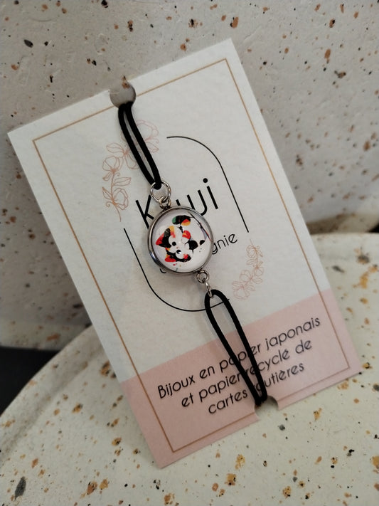 Bracelet élastique couleur rouge avec cabochon 14mm - chat