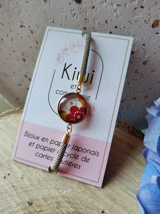 Bracelet réglable en coton noir - cabochon doré et noir