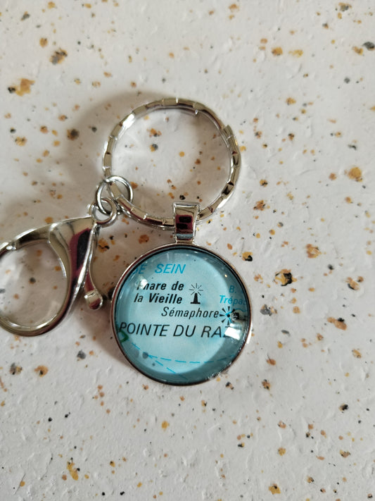 Porte-clé personnalisé Pointe du Raz| Carte routière recyclée | Cadeau Bretagne