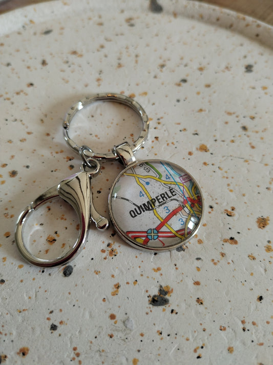 Porte-clé carte vintage Quimperle | Souvenir écologique et artisanal
