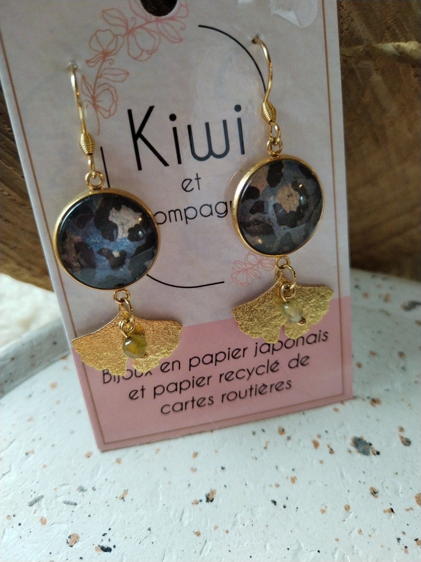 Boucles d'oreilles cabochons ronds 16mm - Acier inoxydable doré - Léopard