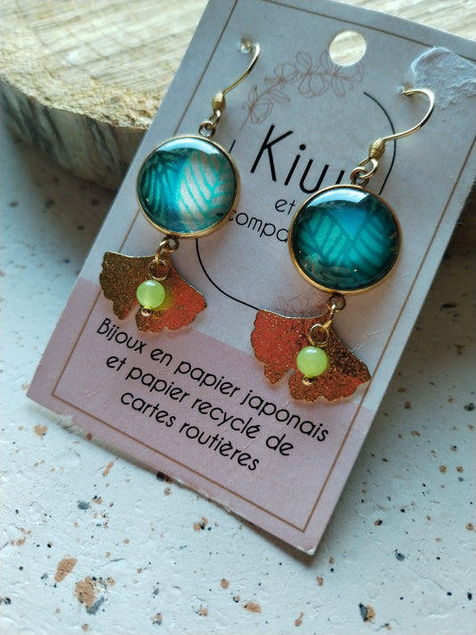 Boucles d'oreilles cabochons ronds 16mm - Acier inoxydable doré -turquoise
