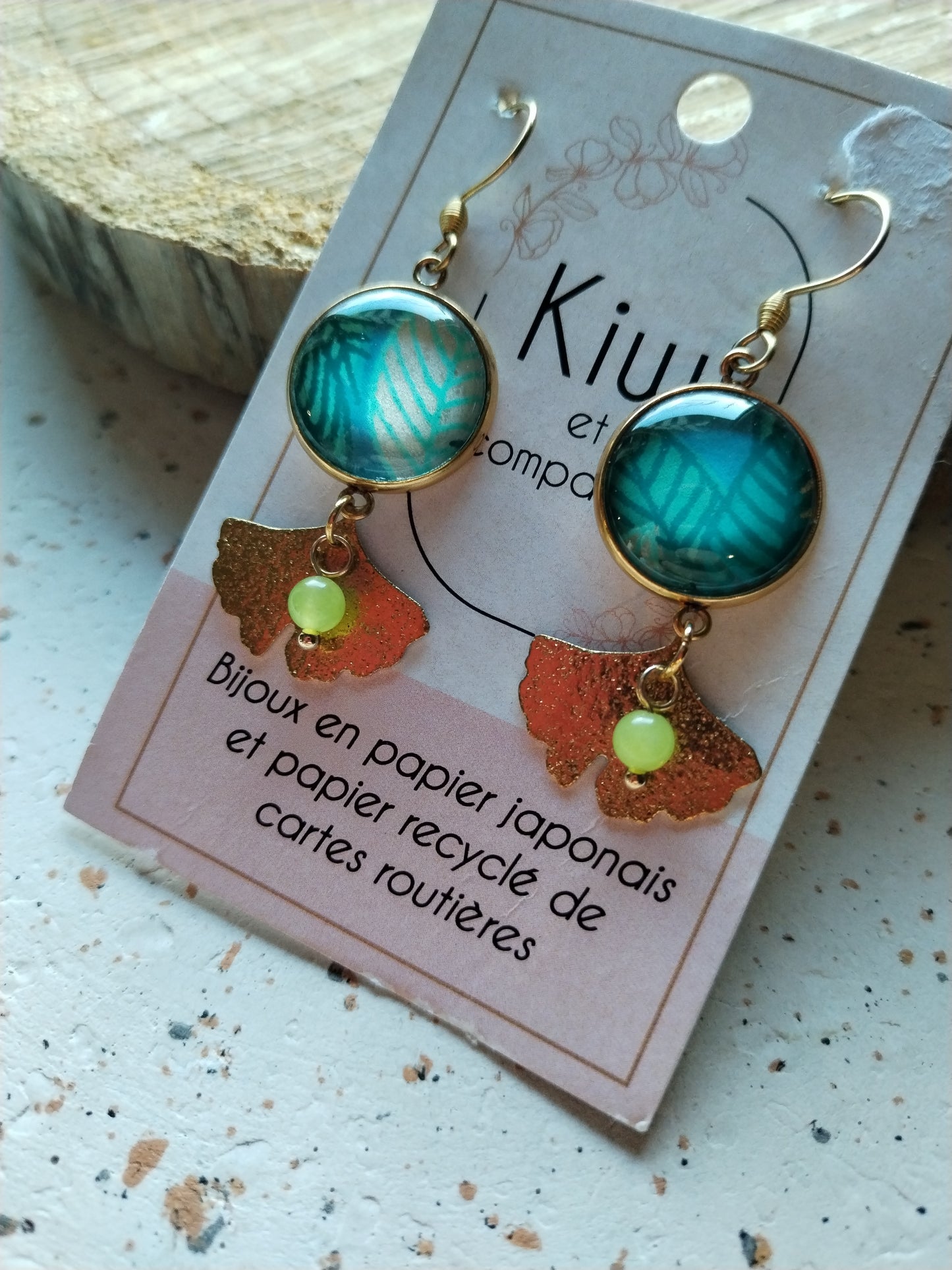 Boucles d'oreilles cabochons ronds 16mm - Acier inoxydable doré -turquoise