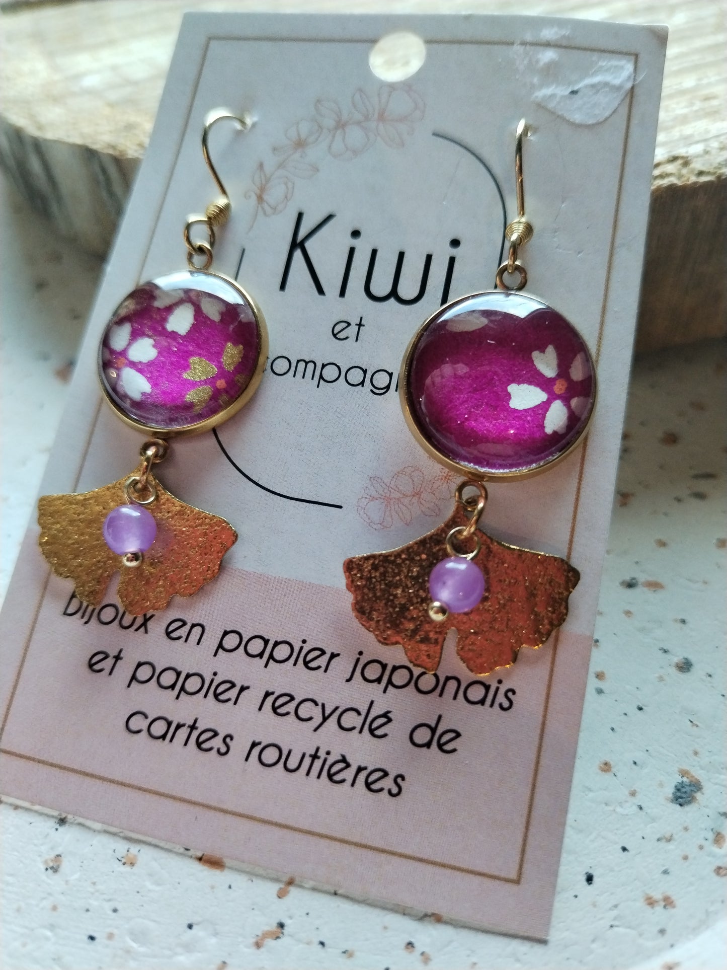 Boucles d'oreilles cabochons ronds 16mm - Acier inoxydable doré -rose