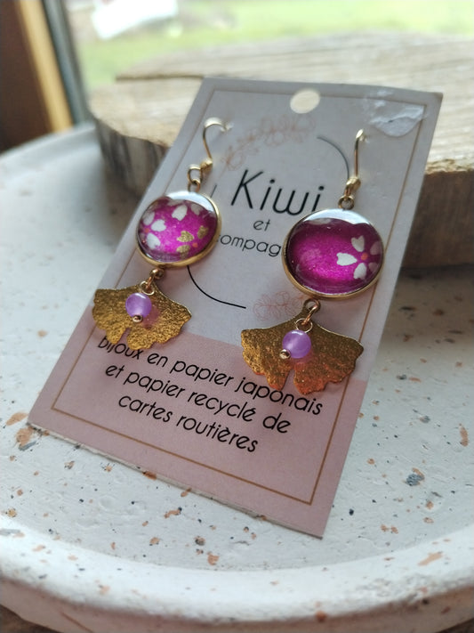 Boucles d'oreilles cabochons ronds 16mm - Acier inoxydable doré -rose