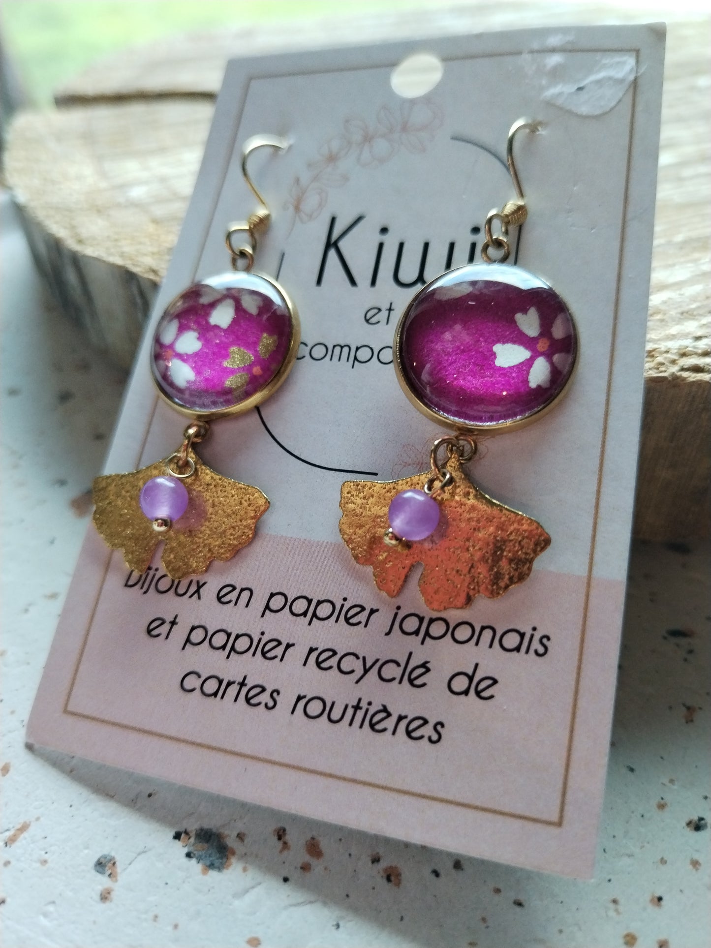 Boucles d'oreilles cabochons ronds 16mm - Acier inoxydable doré -rose