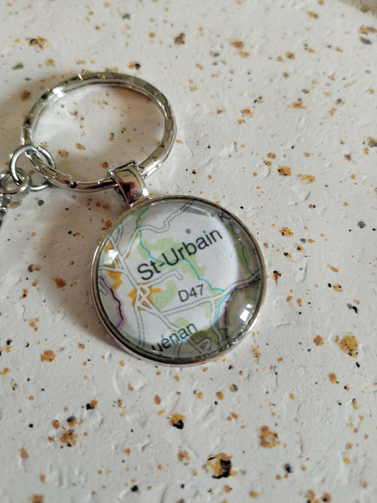 Porte clé recyclage carte routière - Saint Urbain (29) - Finistère