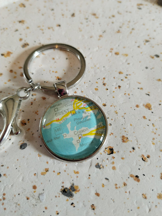 Porte clé recyclage carte routière - Brest, Plougastel Daoulas, Crozon (29) - Finistère