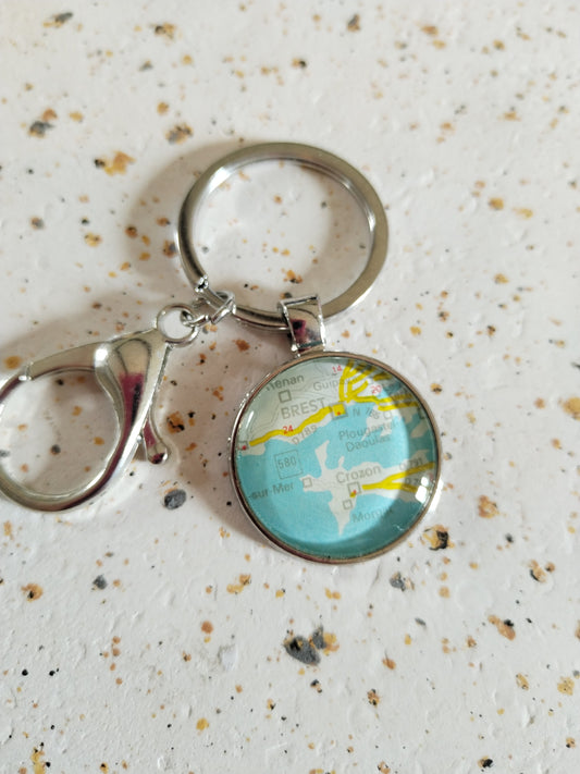 Porte clé recyclage carte routière - Brest, Plougastel Daoulas, Crozon (29) - Finistère