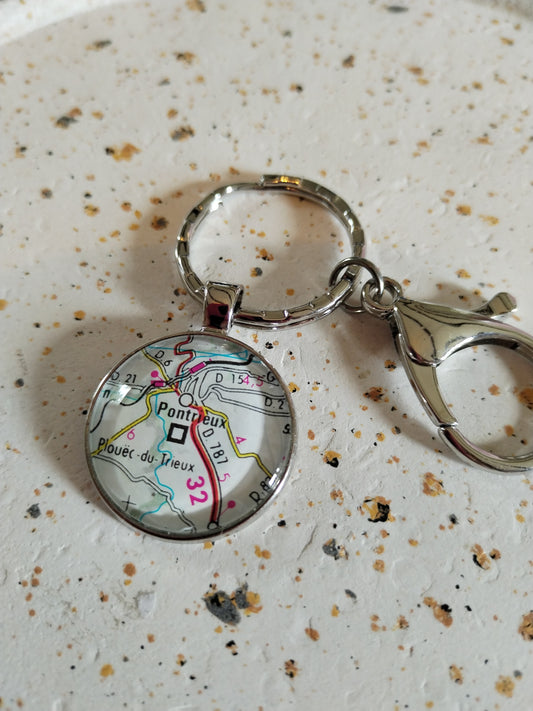 Porte clé recyclage carte routière - Pontrieux (22) - Côtes d'Armor