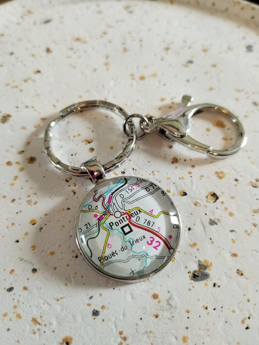 Porte clé recyclage carte routière - Pontrieux (22) - Côtes d'Armor