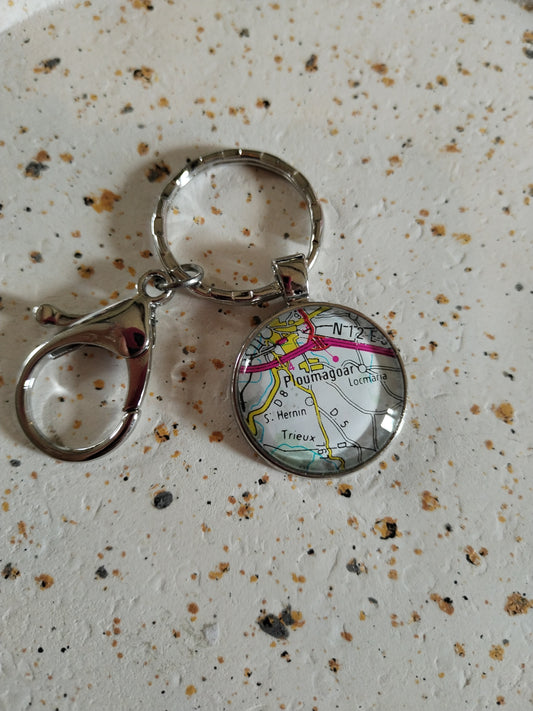 Porte clé recyclage carte routière - Ploumagoar (22) - Côtes d'Armor