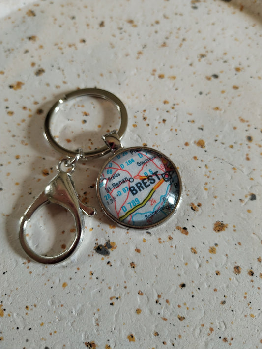 Porte clé recyclage carte routière - Brest (29) - Finistère