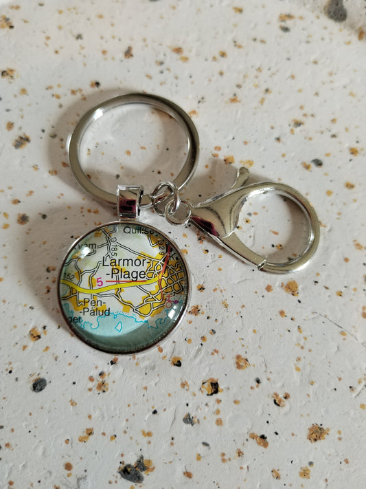 Porte clé recyclage carte routière - Larmor-Plage (56) - Morbihan