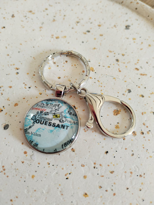 Porte clé recyclage carte routière - Ouessant (29) - Finistère