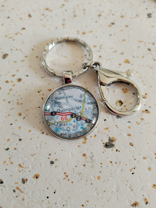 Porte clé recyclage carte routière - Quimperlé (29) - Finistère