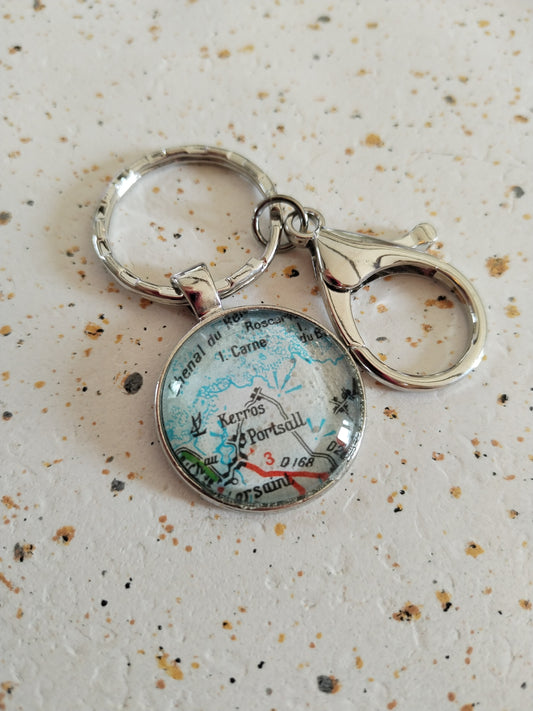 Porte clé recyclage carte routière - Portsall (29) - Finistère