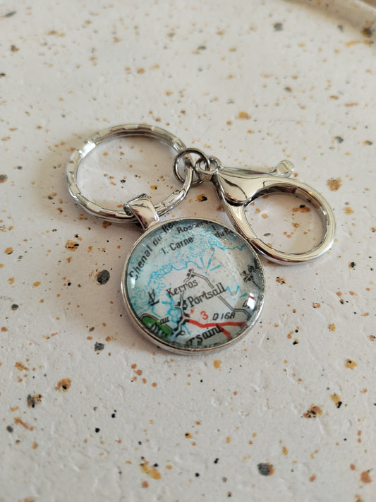 Porte clé recyclage carte routière - Portsall (29) - Finistère