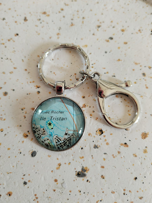 Porte clé recyclage carte routière - Ile Tristan, rocher du coulinec (29) - Finistère